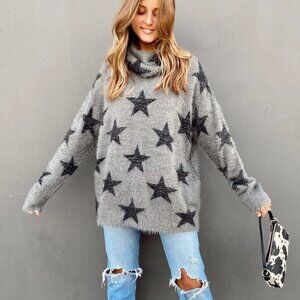 Show Me Your Mumu | Fatima Star Turtleneck Sweater Smokey Gray  Eyelash Knit Top